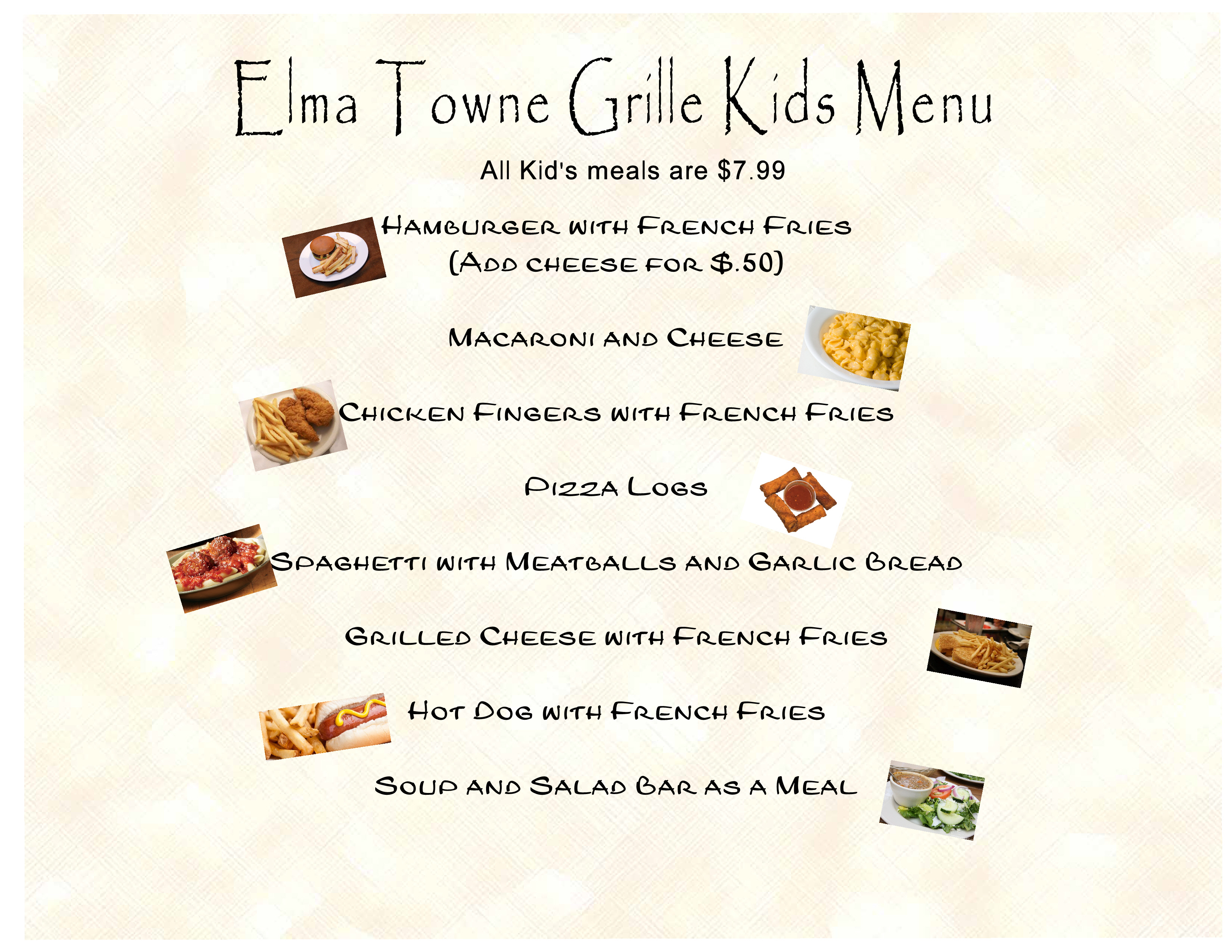 Kids Menu Elma Towne Grille Buffalo, East Aurora & Lancaster, NY